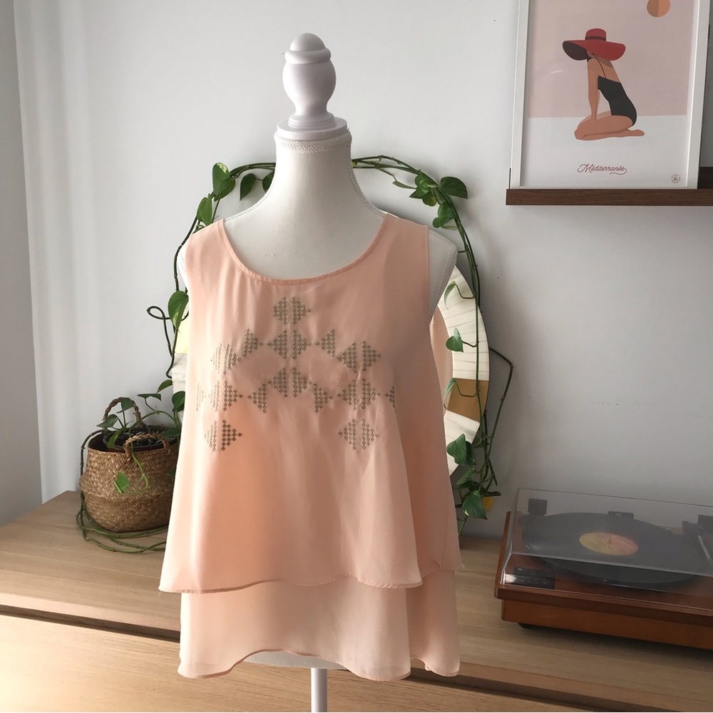 SUNCOO blush pink top with gold embroideries size S/M